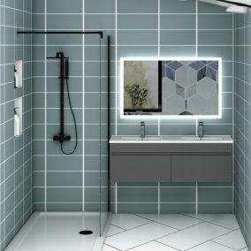 Ensemble meuble double vasque L.120cm anthracite 2 portes + lavabo + LED miroir,moderne