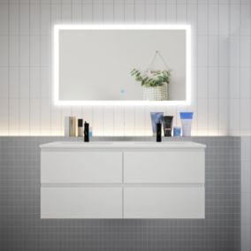 Ensemble meuble double vasque L.120cm blanc 4 tiroirs + led miroir + lavabo