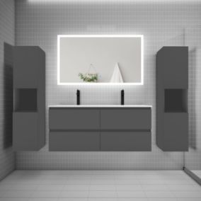 Ensemble meuble double vasque L.120cm + lavabo + LED miroir + 2 colonne,anthracite.easy