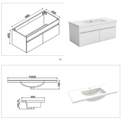 Ensemble meuble et vasque et miroir lumineux 100cm meuble salle de bain Blanc