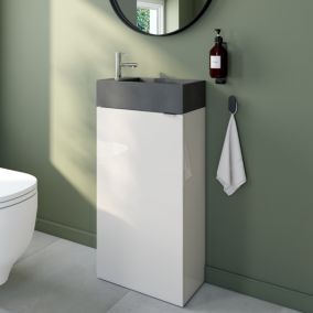 Ensemble meuble lave-mains à poser Imandra blanc brillant l.44 cm + plan vasque lave-mains béton gris