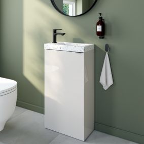 Ensemble meuble lave-mains à poser Imandra blanc brillant l.44 cm + plan vasque lave-mains terrazzo