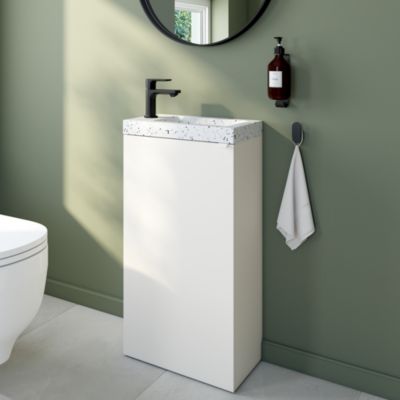 Ensemble meuble lave-mains à poser Imandra blanc mat l.44 cm + plan vasque lave-mains terrazzo