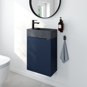 Ensemble meuble lave-mains à poser Imandra bleu nuit mat l.44 cm + plan vasque lave-mains béton gris