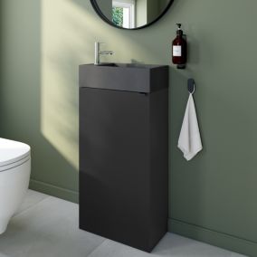 Ensemble meuble lave-mains à poser Imandra noir mat l.44 cm + plan vasque lave-mains béton gris