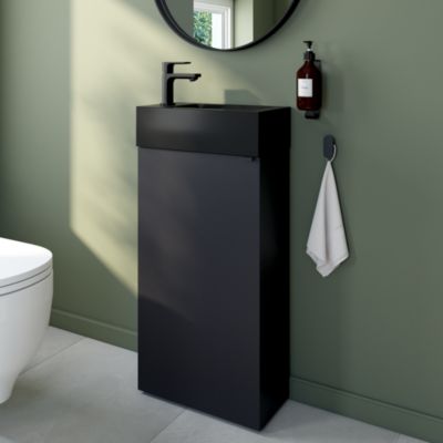Ensemble meuble lave-mains à poser Imandra noir mat l.44 cm + plan ...
