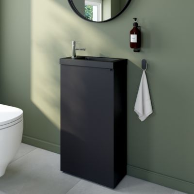 Ensemble meuble lave-mains à poser Imandra noir mat l.44 cm + plan vasque lave-mains noir en résine Beni