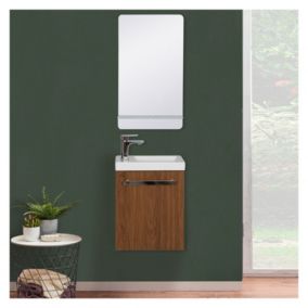 Ensemble meuble lave-mains avec miroir NEVADA Décor noyer