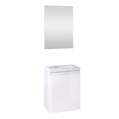 Ensemble meuble lave-mains avec miroir PORTO PACK blanc brillant laqué - L40 x H51 x P25 cm -