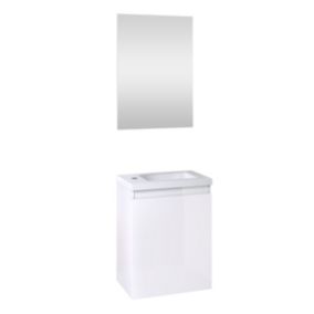 Ensemble meuble lave-mains avec miroir PORTO PACK blanc brillant laqué - L40 x H51 x P25 cm -