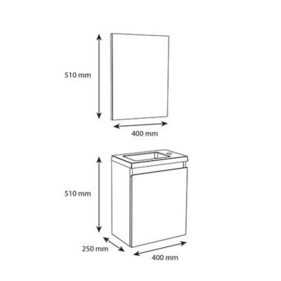 Ensemble meuble lave-mains avec miroir PORTO PACK blanc brillant laqué - L40 x H51 x P25 cm -