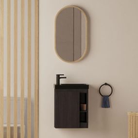 Ensemble meuble lave-mains chêne carbone + miroir HAMPTON