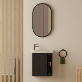 Ensemble meuble lave-mains chêne carbone + miroir HAMPTON