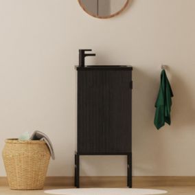 Ensemble meuble lave-mains chêne carbone + robinet STUDIO