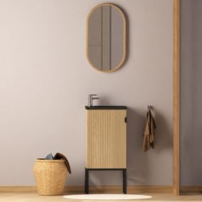 Ensemble meuble lave-mains chêne + miroir STUDIO