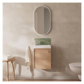 Ensemble meuble lave-mains décor chêne FRAME + miroir