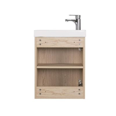 Ensemble meuble lave-mains décor chêne FRAME + robinet + miroir