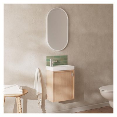 Ensemble meuble lave-mains décor chêne FRAME + robinet + miroir