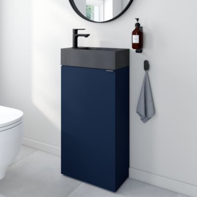 Ensemble meuble lave-mains Imandra bleu nuit mat l.44 cm + plan vasque lave-mains béton gris