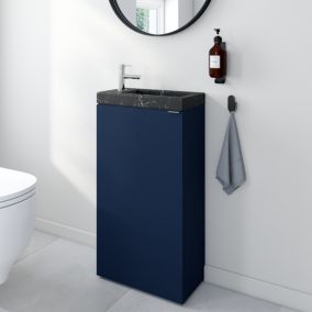 Ensemble meuble lave-mains Imandra bleu nuit mat l.44 cm + plan vasque lave-mains effet marbre noir