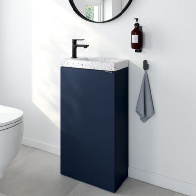 Ensemble meuble lave-mains Imandra bleu nuit mat l.44 cm + plan vasque lave-mains terrazzo