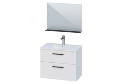 Ensemble meuble Lisa l.80 cm blanc mat + plan vasque céramique blanc + miroir avec tablette