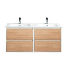 Ensemble Meuble prémonté 120 blanc effet bois-Vasque céramique - bain-bain