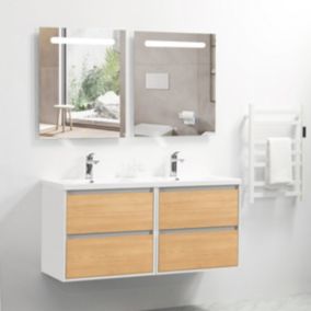 Ensemble Meuble prémonté 120 blanc effet bois-Vasque résine - bain-bain