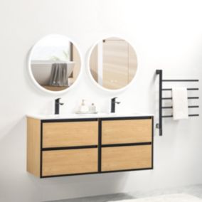 Ensemble Meuble prémonté 120 bois détail noir-Vasque céramique-Miroirs JOY - bain-bain