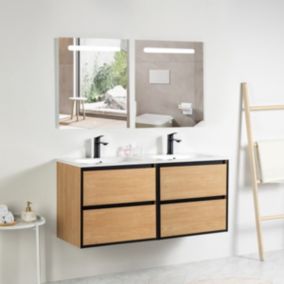 Ensemble Meuble prémonté 120 bois détail noir-Vasque céramique-Miroirs RIMA - bain-bain