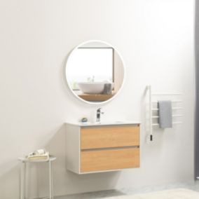 Ensemble Meuble prémonté 60 blanc effet bois-Vasque céramique-Miroir JOY - bain-bain