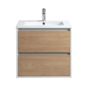 Ensemble Meuble prémonté 60 blanc effet bois-Vasque résine - bain-bain