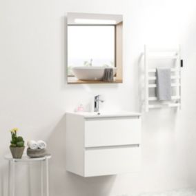 Ensemble Meuble prémonté 60 blanc-Vasque céramique-Miroir RIMA - bain-bain