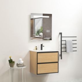 Ensemble Meuble prémonté 60 bois détail noir-Vasque résine-Miroir RIMA - bain-bain