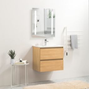 Ensemble Meuble prémonté 60 bois-Vasque céramique-Miroir ELY - bain-bain