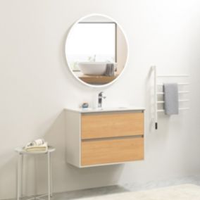 Ensemble Meuble prémonté 80 blanc effet bois-Vasque céramique-Miroir JOY - bain-bain