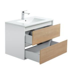 Ensemble Meuble prémonté 80 blanc effet bois-Vasque résine - bain-bain