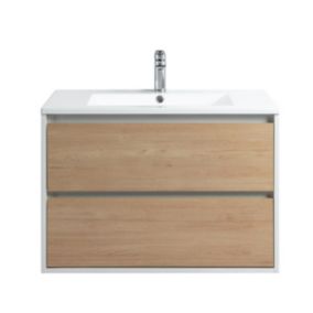 Ensemble Meuble prémonté 80 blanc effet bois-Vasque résine-Miroir ELY - bain-bain