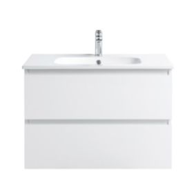 Ensemble Meuble prémonté 80 blanc-Vasque céramique-Miroir JOY - bain-bain