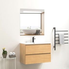 Ensemble Meuble prémonté 80 bois-Vasque céramique-Miroir RIMA - bain-bain