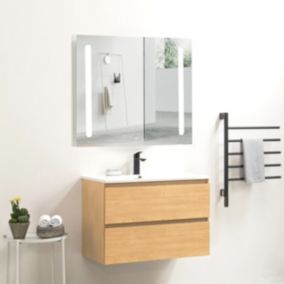 Ensemble Meuble prémonté 80 bois-Vasque résine-Miroir ELY - bain-bain