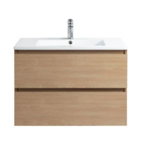 Ensemble Meuble prémonté 80 bois-Vasque résine-Miroir JOY - bain-bain