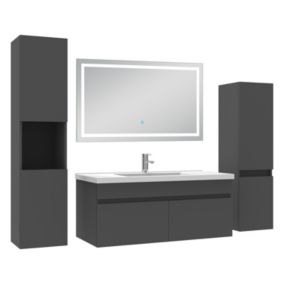 Ensemble meuble Salle de Bain 100cm avec colonne + miroir lumineux 3 couleurs Anthracite