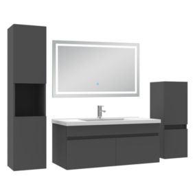 Ensemble meuble salle de Bain 100cm avec colonne + miroir mural lumineux 3 couleurs Anthracite