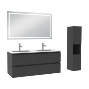 Ensemble meuble salle de Bain 120cm avec colonne et miroir 3 couleurs Anthracite