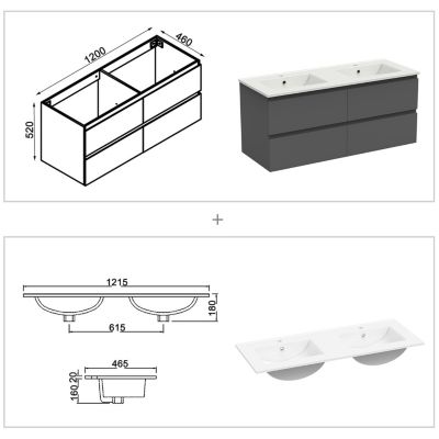 Ensemble meuble salle de Bain 120cm avec colonne et miroir 3 couleurs Anthracite