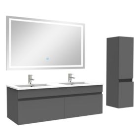 Ensemble meuble salle de Bain 120cm double vasque avec colonne + miroir 3 couleurs Anthracite