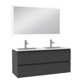 Ensemble meuble Salle de Bain 120cm double vasque et miroir lumineux 3 couleurs et dimmable anthracite