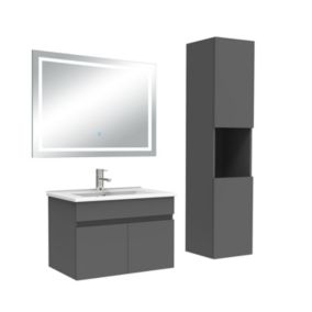 Ensemble meuble salle de Bain 60cm avec colonne + miroir 3 couleurs Anthracite