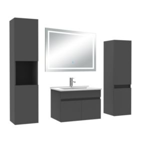 Ensemble meuble Salle de Bain 60cm avec colonne + miroir lumineux 3 couleurs Anthracite